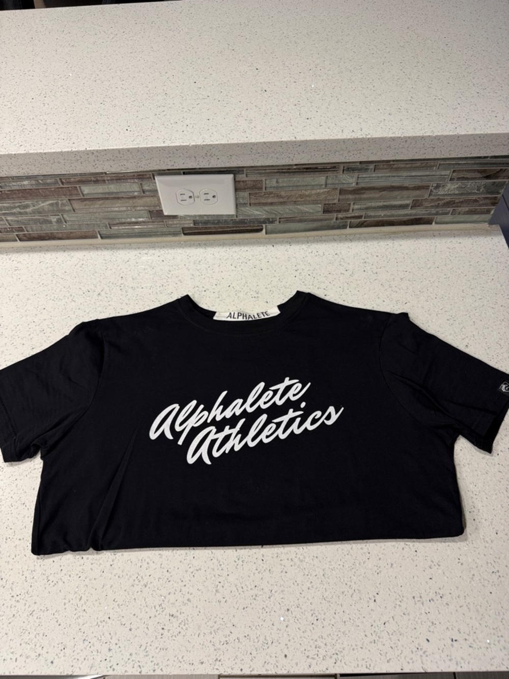 Alphalete Black Tee with White Script Logo